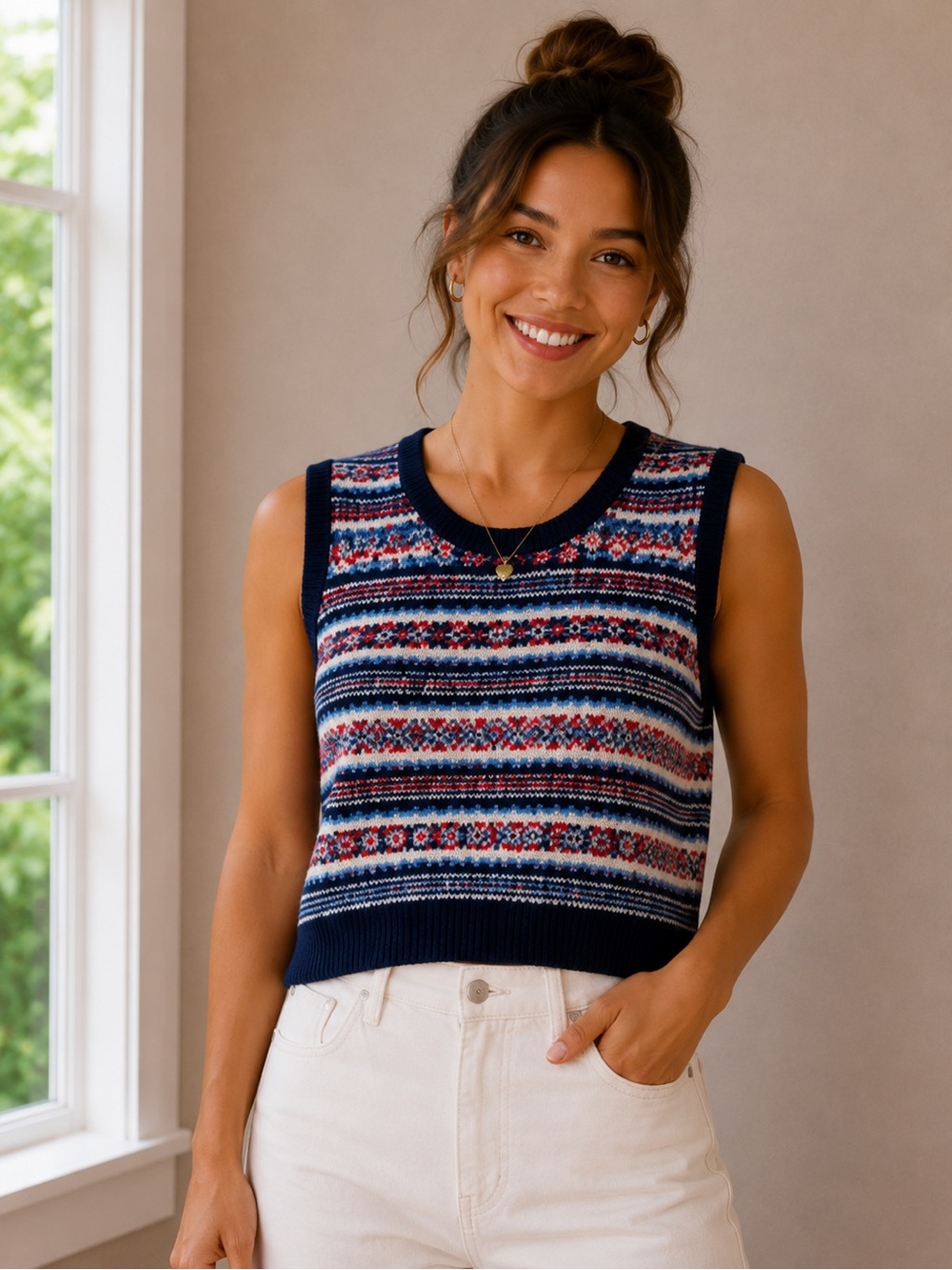 J. Crew Navy Multicolor Fair Isle Knit Tank